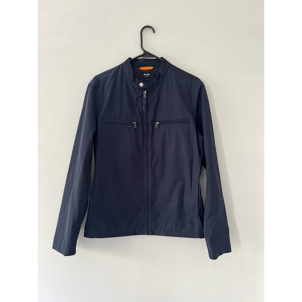 Jack Spade Windbreaker Shell Jacket Mens Small Navy Blue Packable Bomber Moto